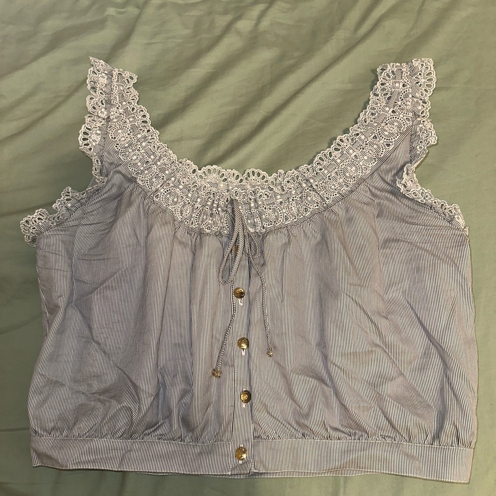 Celine Embroidered Lace-Trim Top